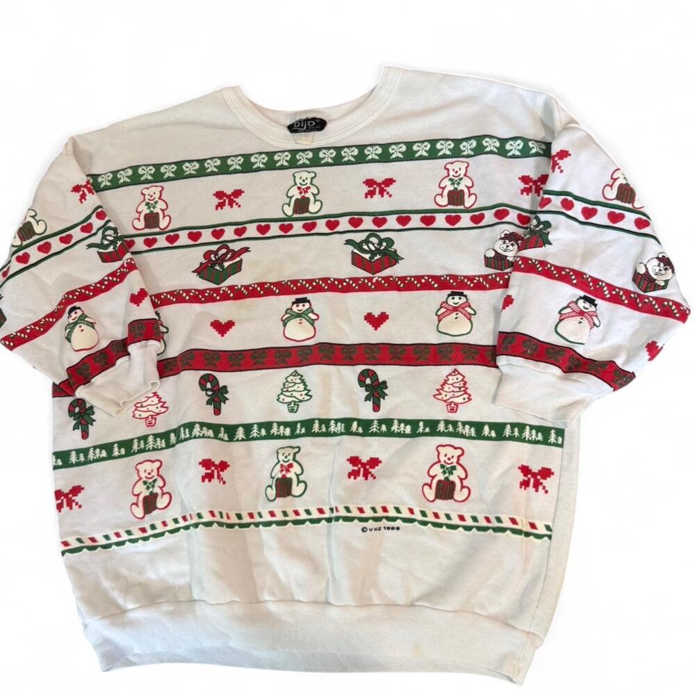 Vintage 1988 Bijo Women’s Christmas Crewneck Sweatshirt  Made in USA M/L